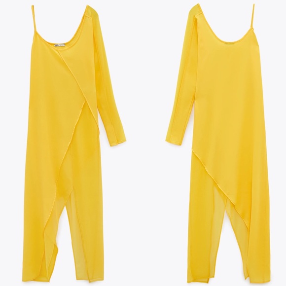 Zara ASYMMETRIC ONE SHOULDER GAUZE DRESS YELLOW NEW - Picture 2 of 10